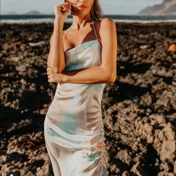 ZARA Tie Dye Satin Slip Midi Dress Size Small - Picture 5 of 16